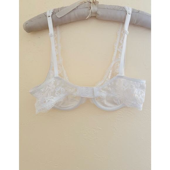 Maidenform White Lace Underwire Bra 34B Sheer Floral Unlined Demi Lingerie - Picture 4 of 4